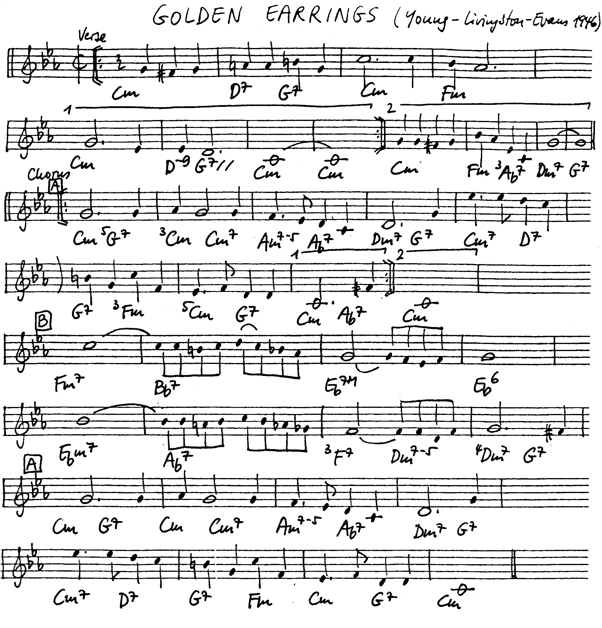 golden earrings free jazz leadsheet - Courtesy of the Jungle Jazz Band